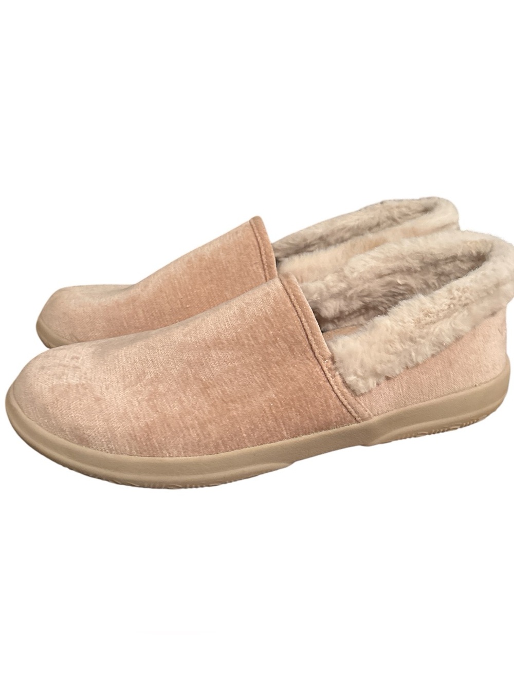 Vionic Clare Slippers in Blush Marl with Cozy Faux Fur Collar